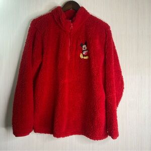 Disney Embroidered Mickey 1/4 Zip Soft Fleece Pullover Red Junior (19)
